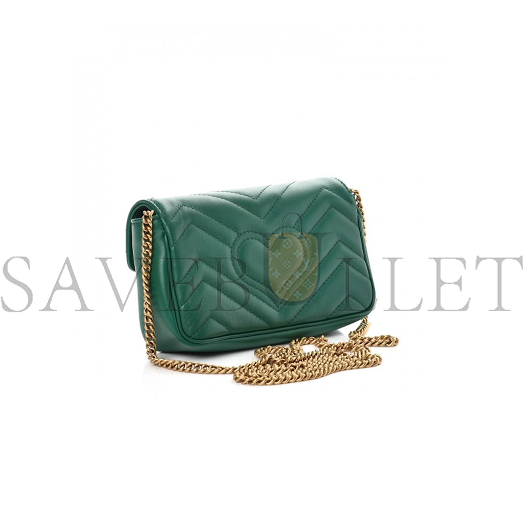 GUCCI GG MARMONTMATELASSE SUPER MINI EMERALD GREEN 476433 (16.5*10*5cm)